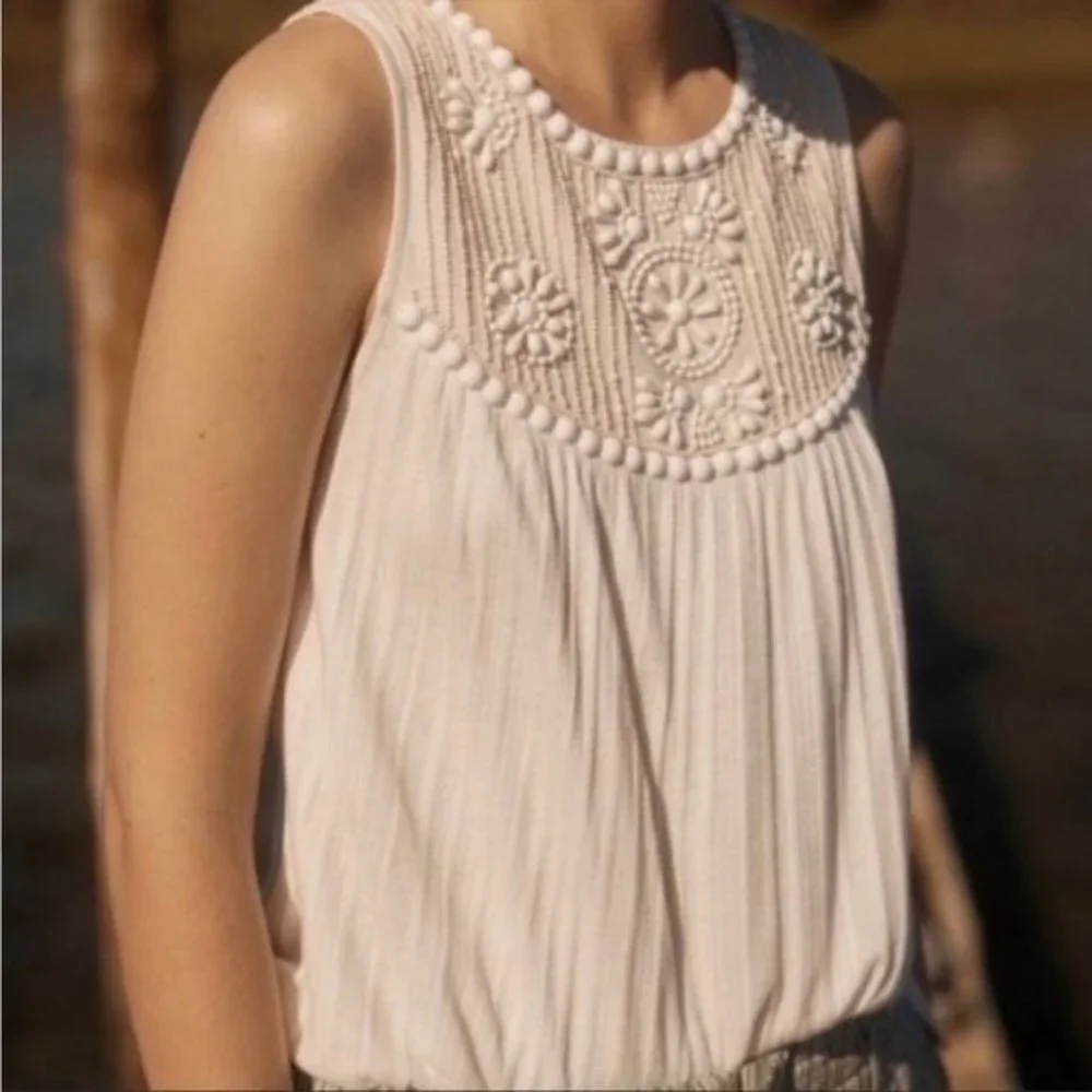 Anthropologie Moulinette Soeurs Bristol Embellished Top in Ivory Size S